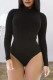 Black Sexy Solid Patchwork Zipper Half A Turtleneck Skinny Bodysuits