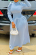 Light Blue Casual Solid Patchwork Half A Turtleneck Cake Skirt Dresses