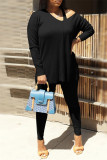 Apricot Fashion Casual Solid Hollowed Out V Neck Long Sleeve Two Pieces