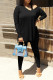 Black Fashion Casual Solid Hollowed Out V Neck Long Sleeve Two Pieces