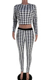 White Casual Street Print Patchwork O Neck Long Sleeve Two Pieces