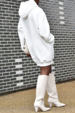 Red Fashion Casual Solid Zipper Hooded Collar Long Sleeve Dresses