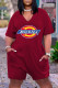 Burgundy Fashion Casual Print Basic V Neck Short Sleeve Regular Romper