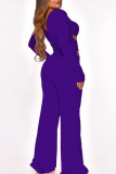 Blue Sexy Solid Hollowed Out Split Joint Square Collar Straight Jumpsuits
