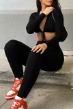 Apricot Sexy Solid Patchwork V Neck Long Sleeve Two Pieces