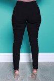 Black Fashion Street Solid Ripped Plus Size Jeans