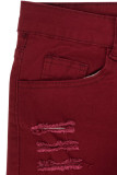 Burgundy Sexy Street Solid Ripped Split Joint High Waist Boot Cut Denim Jeans
