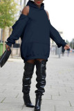 Red Fashion Casual Solid Zipper Hooded Collar Long Sleeve Dresses