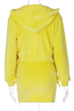 Yellow Sexy Solid Patchwork Strapless Long Sleeve Three Pieces