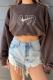 Coffee Casual Patchwork Embroidered O Neck Tops