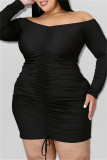 Black Sexy Casual Print Backless Off the Shoulder Long Sleeve Plus Size Dresses