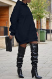 Red Fashion Casual Solid Zipper Hooded Collar Long Sleeve Dresses