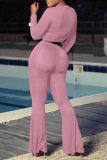 Pink Casual Solid Patchwork O Neck Long Sleeve Two Pieces