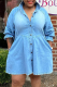 Light Blue Casual Solid Patchwork Turndown Collar Cake Skirt Dresses