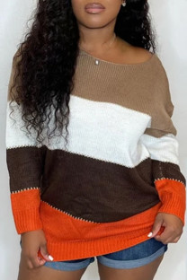 Brown Fashion Casual Striped Basic O Neck Long Sleeve Tops