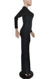 Red Casual Simplicity Solid Patchwork Slit V Neck Straight Jumpsuits