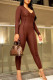 Coffee Fashion Sexy Solid Patchwork V Neck Jumpsuits