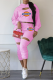 Pink Casual Print Patchwork Hooded Collar Long Sleeve Two Pieces