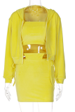 Yellow Sexy Solid Patchwork Strapless Long Sleeve Three Pieces