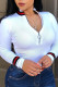 White Casual Solid Patchwork Zipper Collar Tops