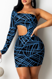 Pink Sexy Print Patchwork One Shoulder Pencil Skirt Dresses