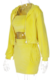 Yellow Sexy Solid Patchwork Strapless Long Sleeve Three Pieces