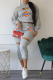 Grey Casual Print Patchwork Hooded Collar Long Sleeve Two Pieces