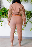Apricot Fashion Casual Patchwork Basic O Neck Long Sleeve Two Pieces