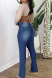 Deep Blue Fashion Street Solid Ripped Plus Size Jeans