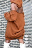 Red Fashion Casual Solid Zipper Hooded Collar Long Sleeve Dresses