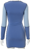 Blue Sexy Solid Patchwork O Neck Pencil Skirt Dresses