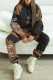 Black Brown Fashion Casual Letter Print Tie-dye Hooded Collar Long Sleeve Two Pieces