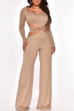 Purple Sexy Solid Hollowed Out Split Joint Square Collar Straight Jumpsuits
