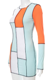 Blue Sexy Solid Patchwork O Neck Pencil Skirt Dresses