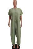 Pale Red Casual Solid Patchwork Buckle O Neck Loose Jumpsuits