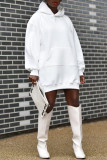 Red Fashion Casual Solid Zipper Hooded Collar Long Sleeve Dresses