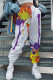 White Fashion Casual Print Patchwork Regular High Waist Trousers