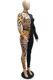 Black Red Fashion Sexy Print Patchwork O Neck Jumpsuits