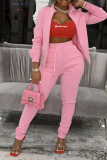 Pink Casual Solid Patchwork Turndown Collar Long Sleeve Two Pieces