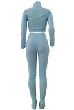 Pink Casual Solid Patchwork Fold Zipper Zipper Collar Long Sleeve Two Pieces