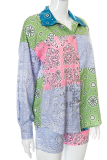 Colour Casual Print Patchwork Turndown Collar Long Sleeve Two Pieces