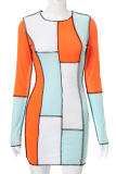 Blue Sexy Solid Patchwork O Neck Pencil Skirt Dresses