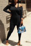 Apricot Fashion Casual Solid Hollowed Out V Neck Long Sleeve Two Pieces