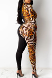 Black Red Fashion Sexy Print Patchwork O Neck Jumpsuits