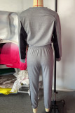 Apricot Fashion Casual Patchwork Basic O Neck Long Sleeve Two Pieces