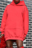 Red Fashion Casual Solid Zipper Hooded Collar Long Sleeve Dresses