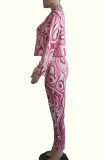 Multicolor Fashion Casual Print Basic Turndown Collar Long Sleeve Two Pieces