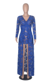 Pink Sexy Patchwork Lace V Neck Irregular Dress Dresses