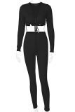 Apricot Sexy Solid Patchwork V Neck Long Sleeve Two Pieces
