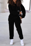 Black Fashion Casual Solid Split Joint O Neck Long Sleeve Two Pieces